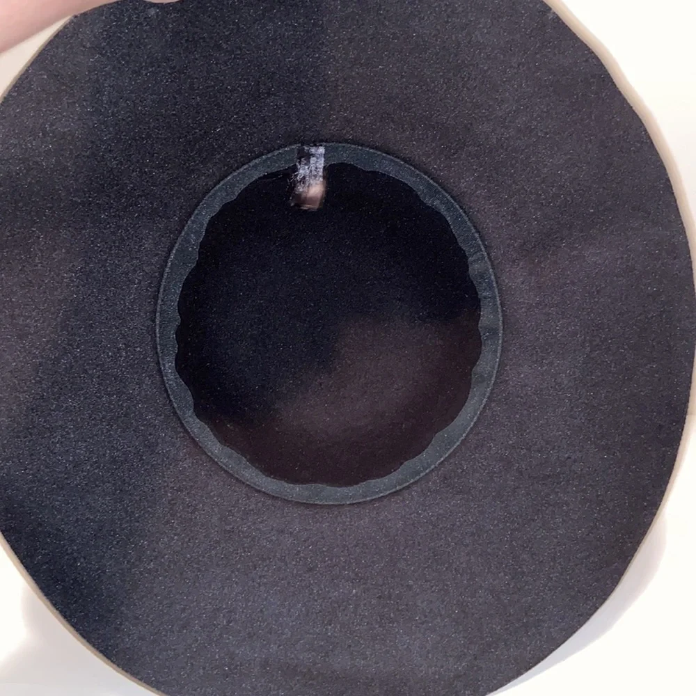 Womens Black Cotton Blend Felt Floppy Wide Brim Hat One Size Fits Most OS